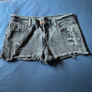 Levi Strauss Black/Grey jean shorts. 4 buttons, but only one visible.